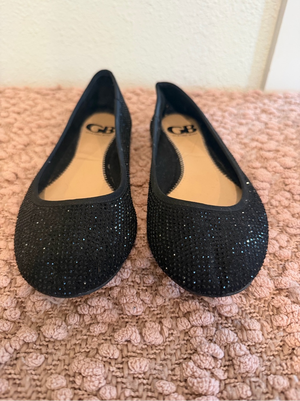 Gianni Bini Black Rhinestone-Embellished Ballet Flats